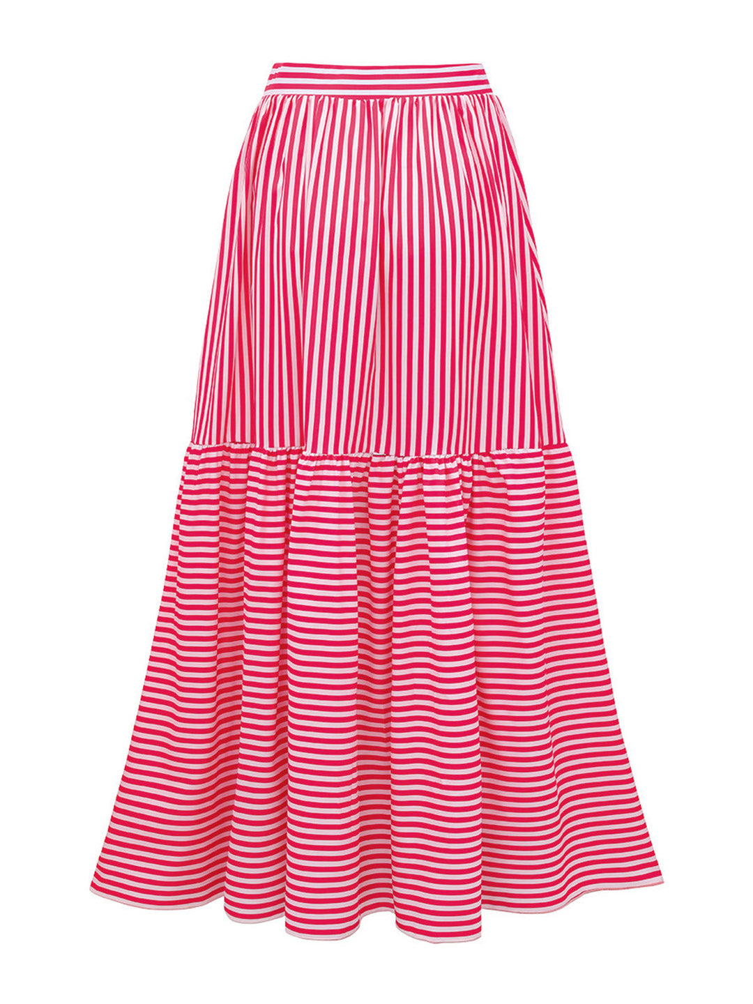 2PCS Pink Striped Strapless One-Piece Swimsuit &amp; Cover-Up - vintage swimsuit, swimwear for vintage lovers