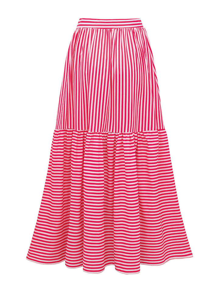2PCS Pink Striped Strapless One-Piece Swimsuit &amp; Cover-Up - vintage swimsuit, swimwear for vintage lovers