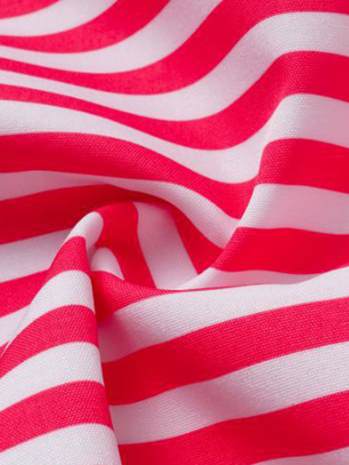 2PCS Pink Striped Strapless One-Piece Swimsuit &amp; Cover-Up - vintage swimsuit, swimwear for vintage lovers