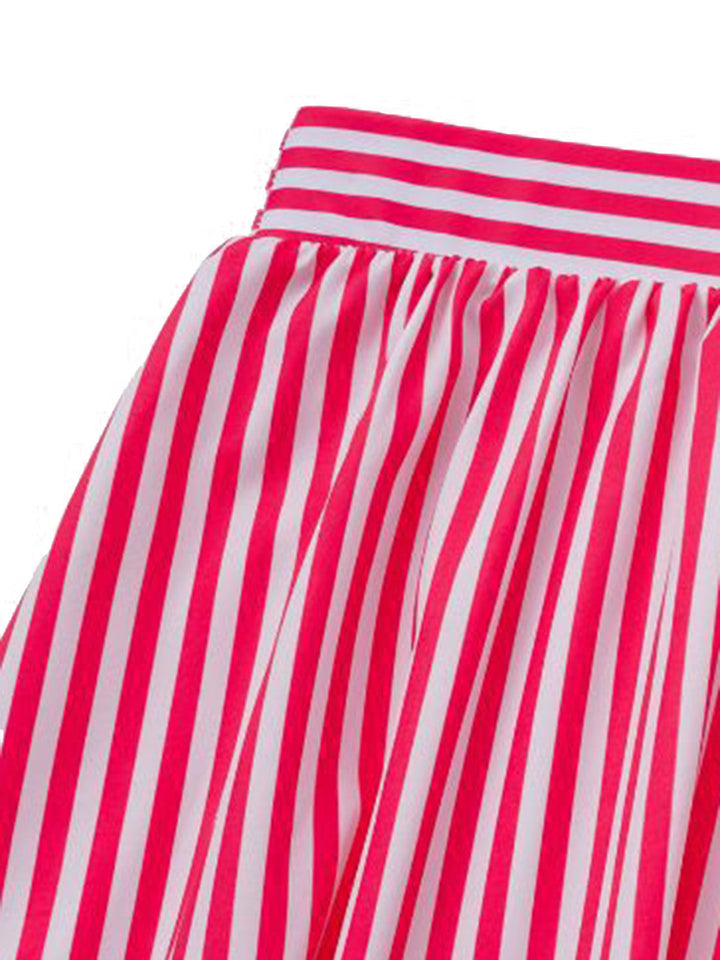 2PCS Pink Striped Strapless One-Piece Swimsuit &amp; Cover-Up - vintage swimsuit, swimwear for vintage lovers