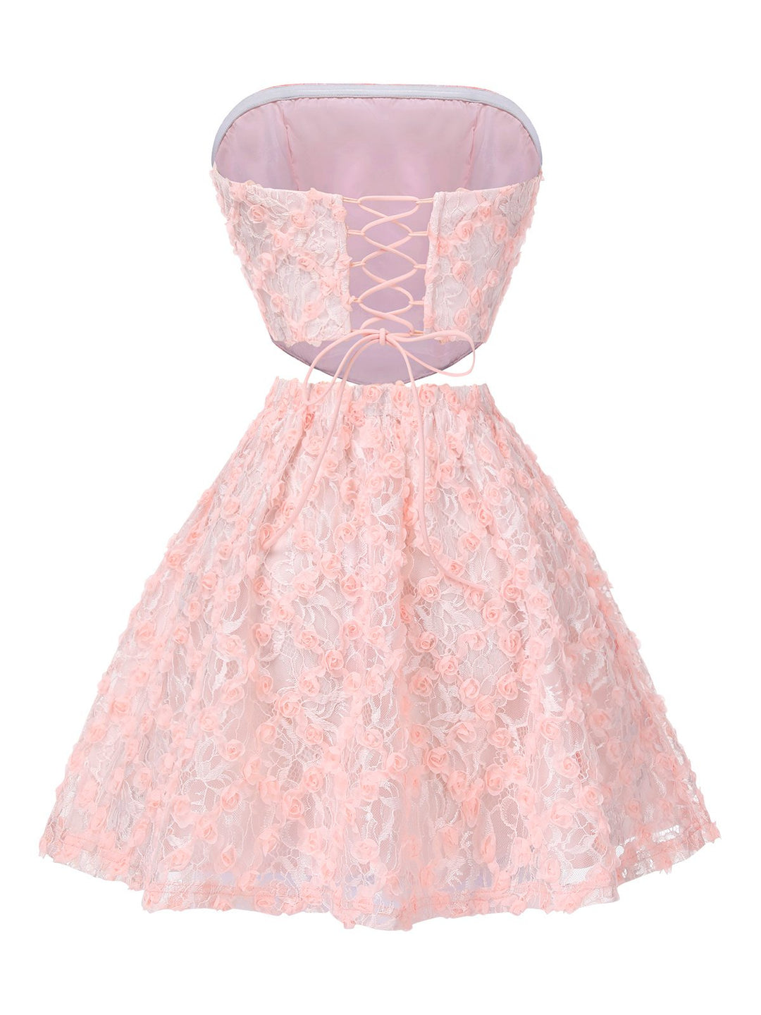 2PCS Pink 1950s 3D-Roses Lace-Up Bandeau Top &amp; Skirt, vintage skirt, retro style - perfect for women who love vintage and retro fashion