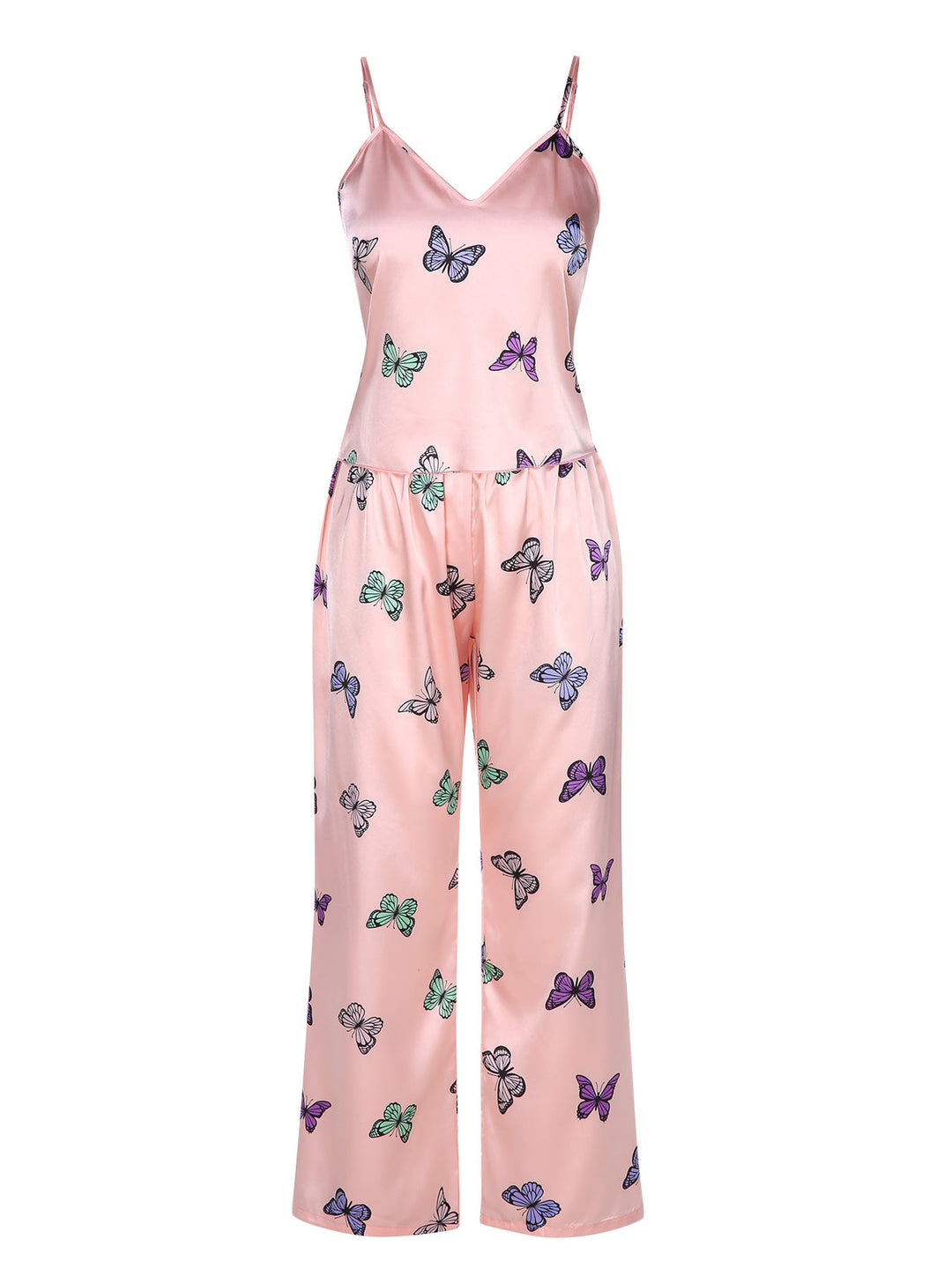 2PCS Pink Butterfly Suspender V-Neck Sleepwear, vintage fashion, retro style - perfect for women who love vintage and retro fashion