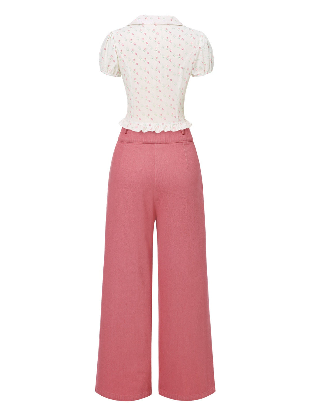 2PCS Pink 1950s Tulip Blouse &amp; Rose Button Pants - vintage fashion, retro style