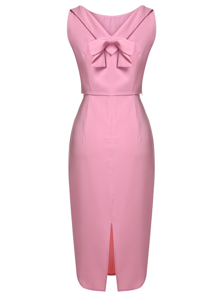 2PCS Pink 1960s Lapel Bowknot Blouse &amp; Solid Spaghetti Strap Dress, vintage dress, retro fashion - perfect for women who love vintage and retro fashion