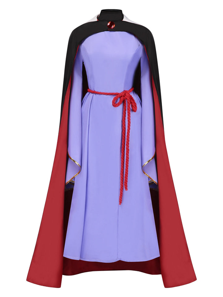 She slips into this 2PCS Purple 1940s Evil Queen Dress &amp; Long Cloak and suddenly it&