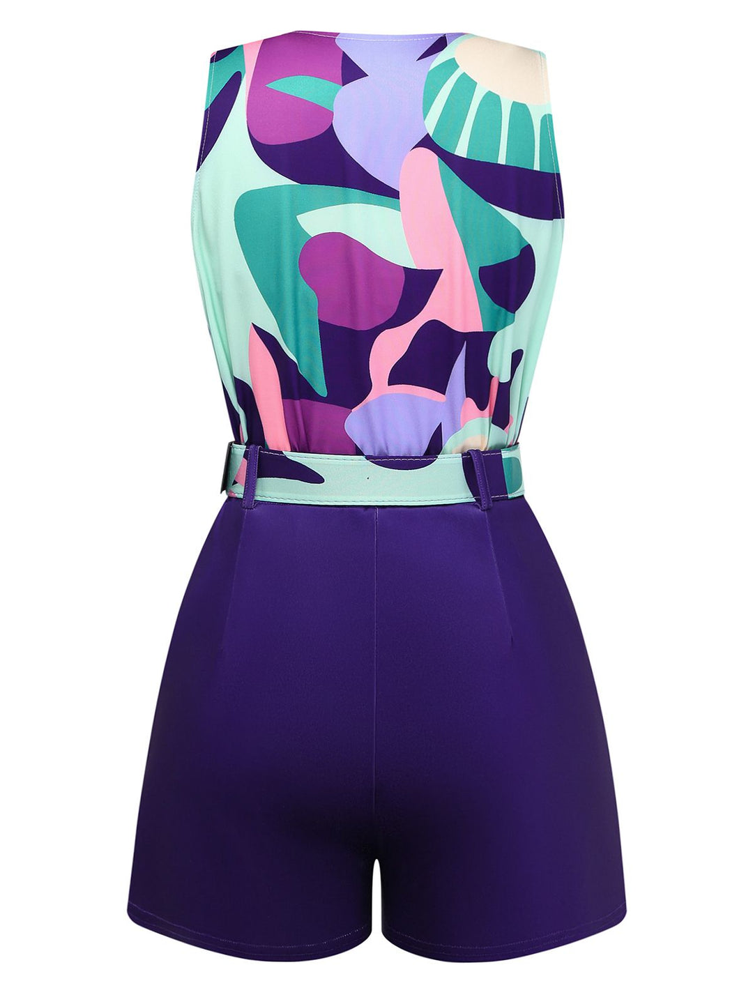 2PCS Purple 1970s Geometric Print Vest &amp; Shorts, vintage fashion, retro style - perfect for women who love vintage and retro fashion