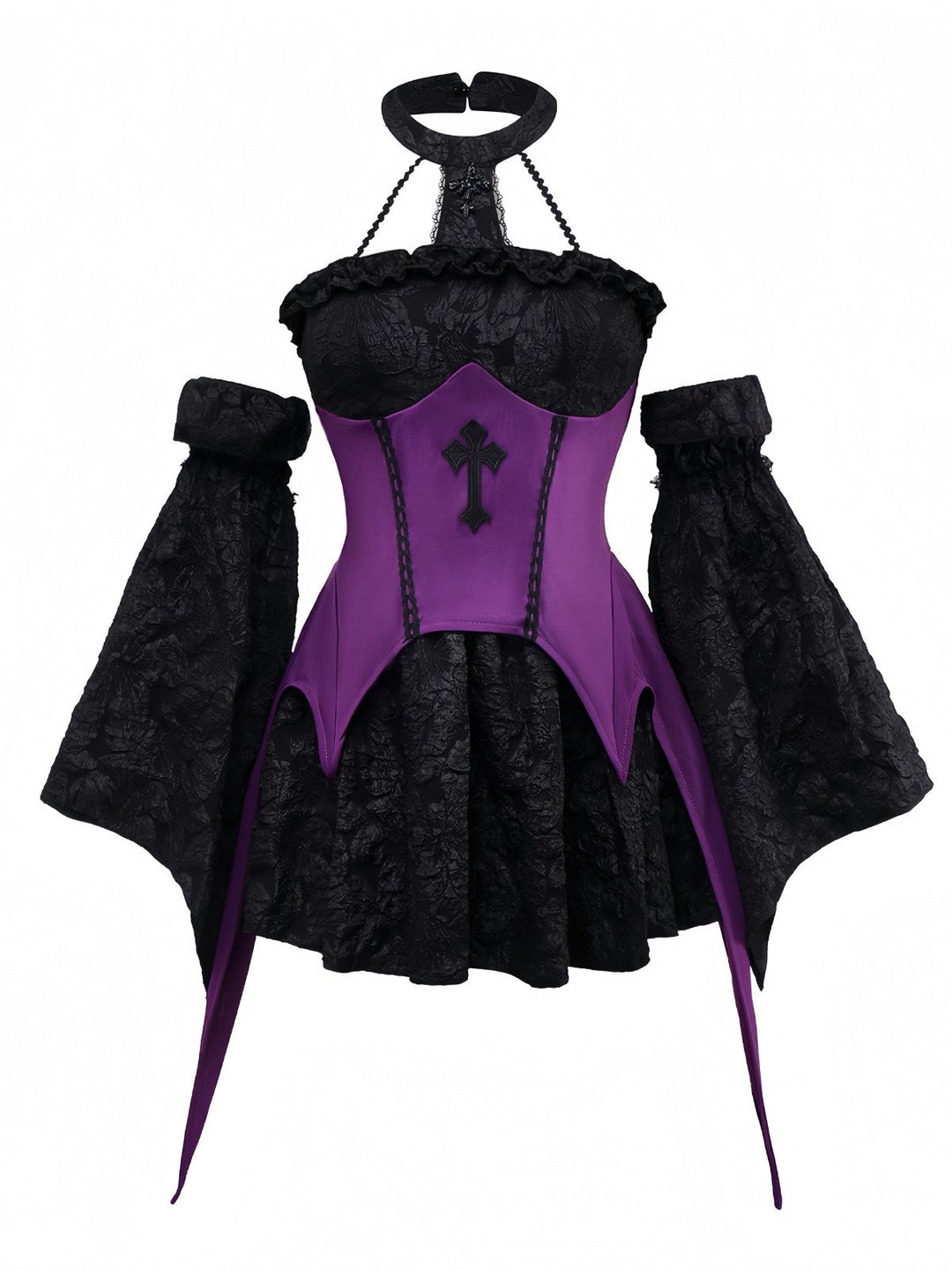 2PCS Purple 1980s Gothic Cross Witch Top &amp; Skirt - vintage skirt, retro style