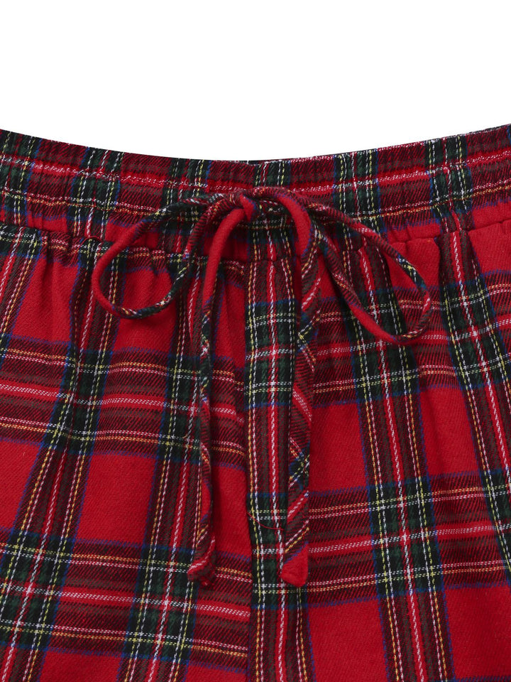 2PCS Red Christmas Plaid Pajama Set - vintage fashion, retro style, elegant red