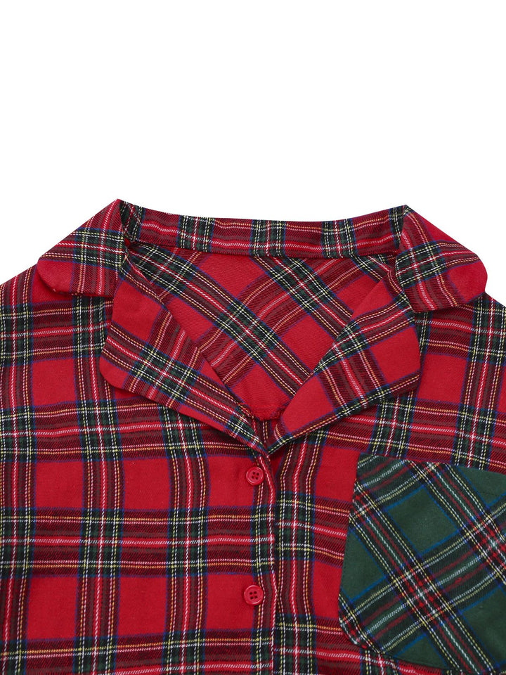2PCS Red Christmas Plaid Pajama Set - vintage fashion, retro style, elegant red