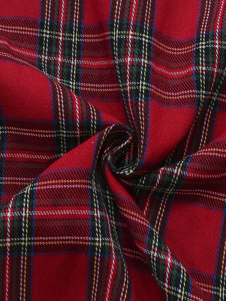 2PCS Red Christmas Plaid Pajama Set - vintage fashion, retro style, elegant red