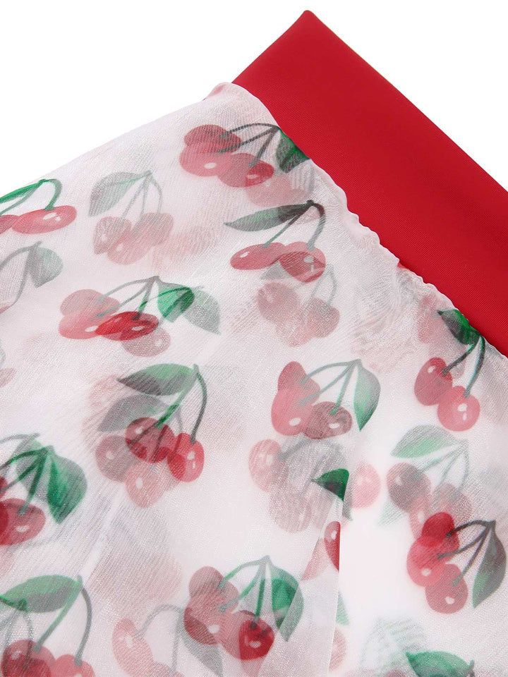 2PCS Red 1950s Cherry Bikini &amp; Tie-Waist Cover up - vintage fashion, retro style, elegant red