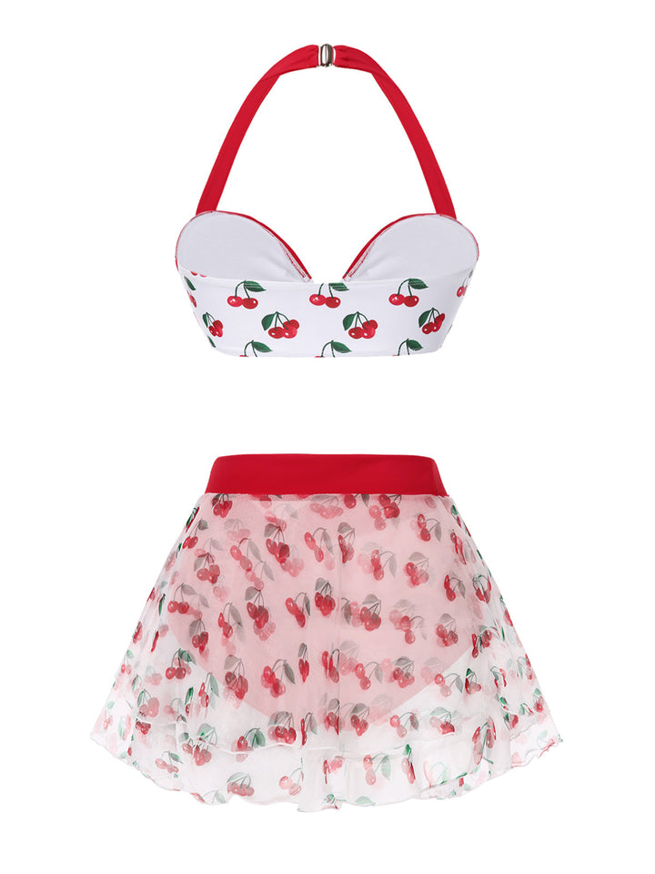 2PCS Red 1950s Cherry Bikini &amp; Tie-Waist Cover up - vintage fashion, retro style, elegant red