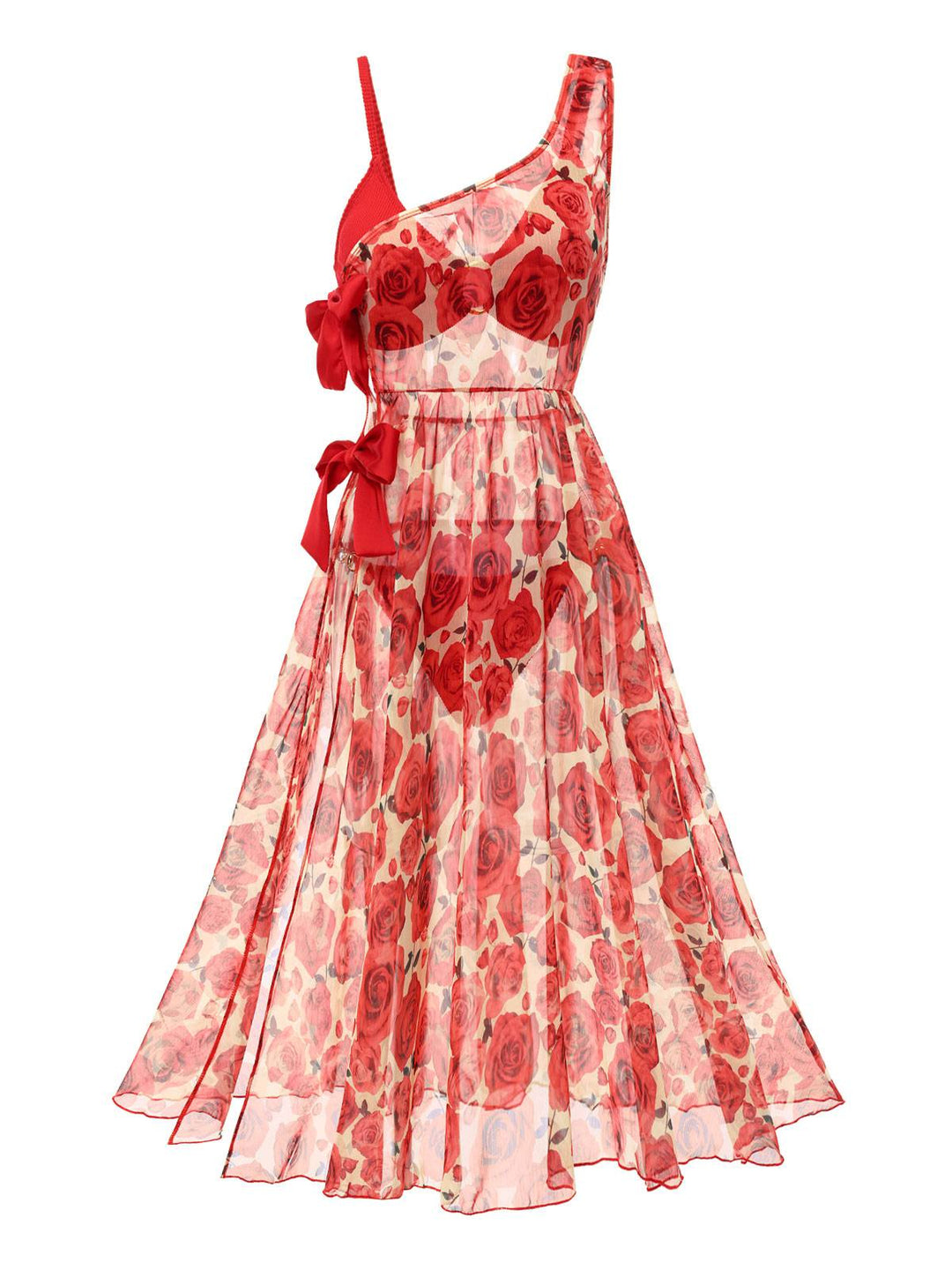 2PCS Red 1960s Glitter Ring Bikini Set &amp; Roses Cover-Up: 1960s Riviera elegance, reimagined for her