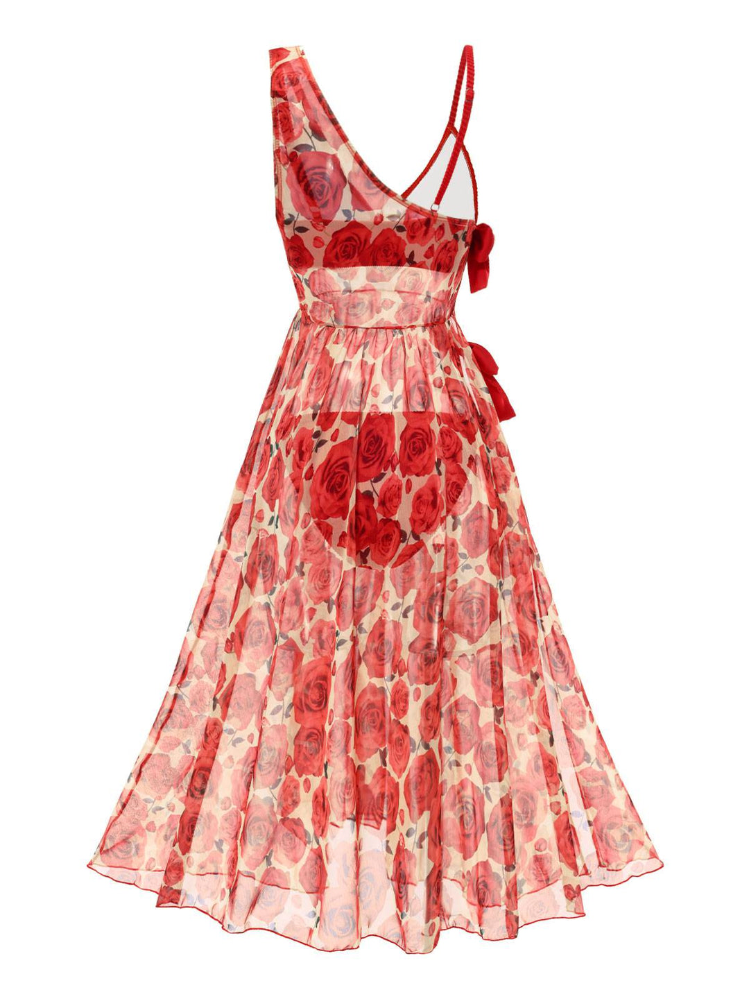 2PCS Red 1960s Glitter Ring Bikini Set &amp; Roses Cover-Up — because 1960s glamour never goes out of style