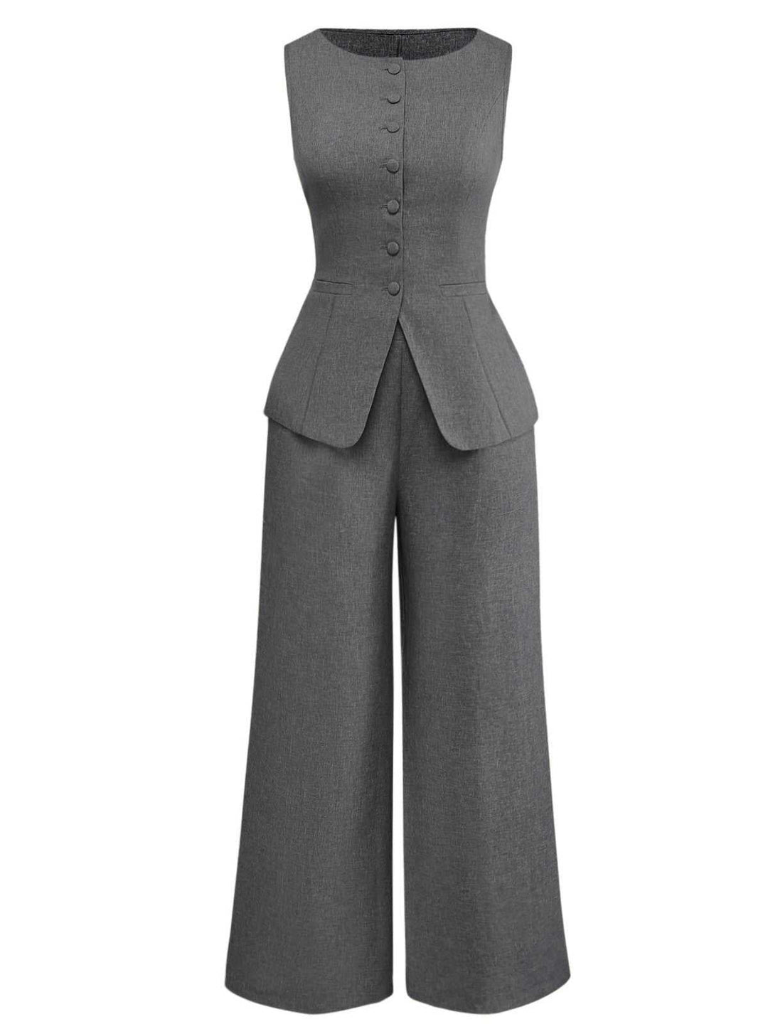 2PCS Solid 1940s Sleeveless Top &amp; Wide-Leg Pants - vintage fashion, retro style