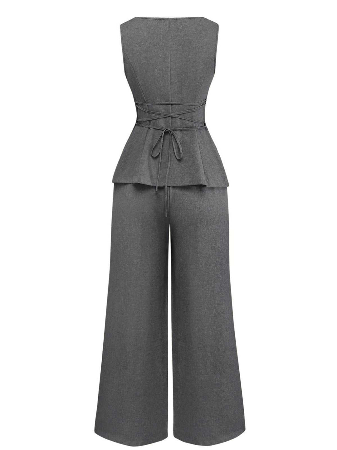 2PCS Solid 1940s Sleeveless Top &amp; Wide-Leg Pants - vintage fashion, retro style