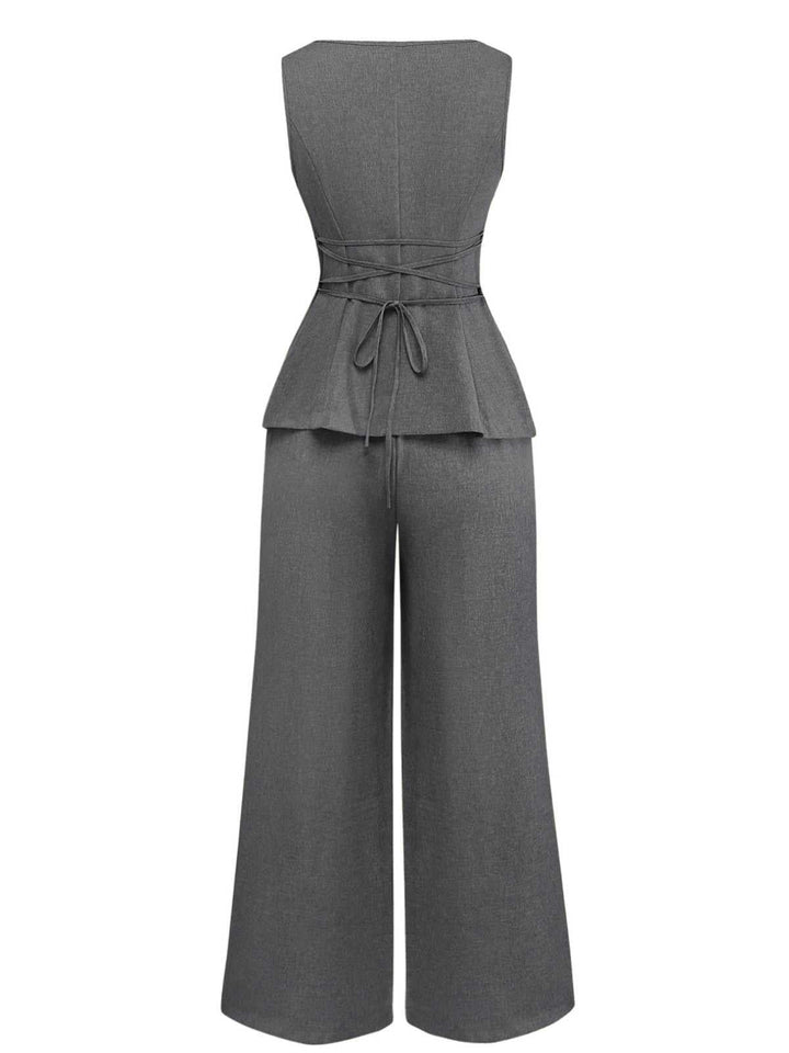 2PCS Solid 1940s Sleeveless Top &amp; Wide-Leg Pants - vintage fashion, retro style