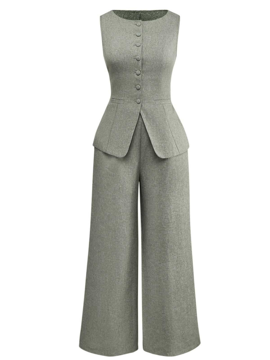 2PCS Solid 1940s Sleeveless Top &amp; Wide-Leg Pants - vintage fashion, retro style