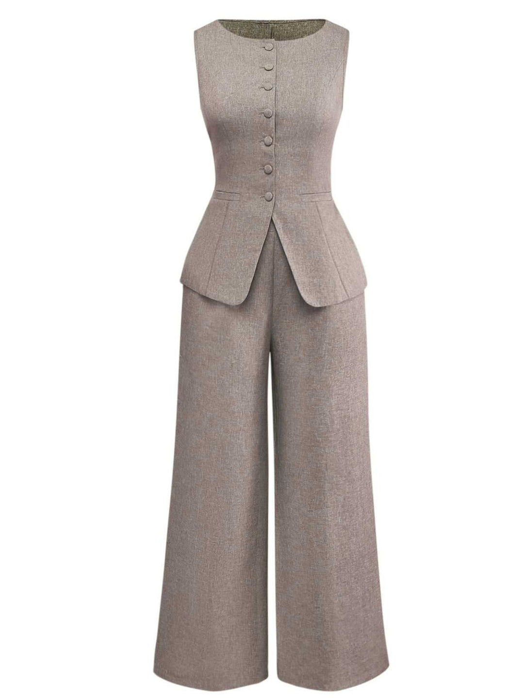 2PCS Solid 1940s Sleeveless Top &amp; Wide-Leg Pants - vintage fashion, retro style