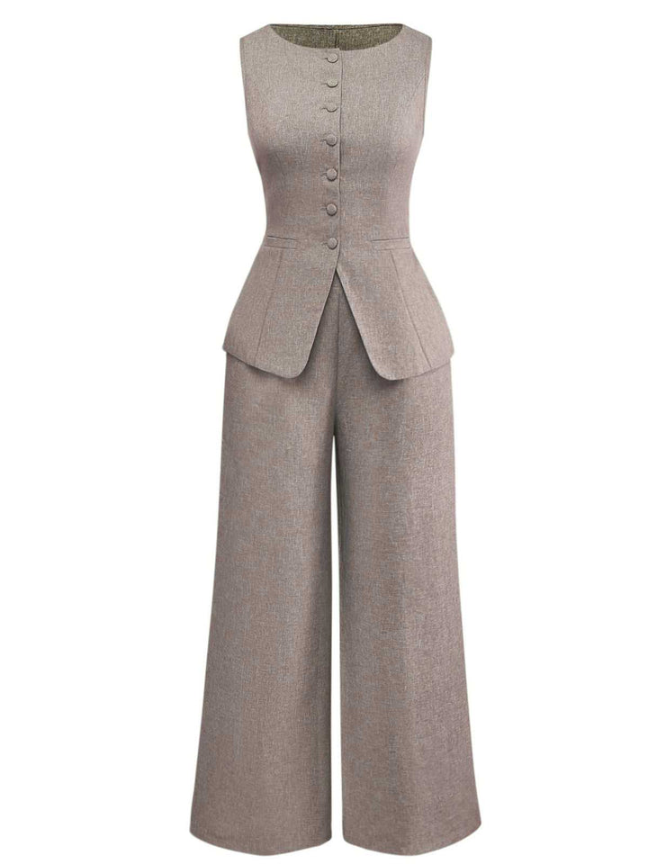 2PCS Solid 1940s Sleeveless Top &amp; Wide-Leg Pants - vintage fashion, retro style