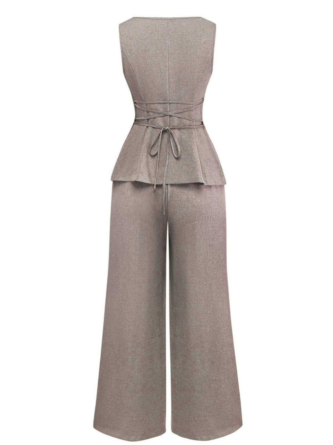 2PCS Solid 1940s Sleeveless Top &amp; Wide-Leg Pants - vintage fashion, retro style