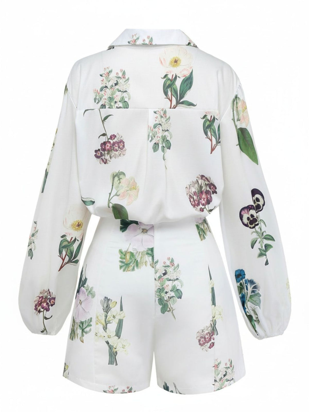 2PCS White 1960s Linen Floral Blouse &amp; Shorts - vintage fashion, retro style, pure white