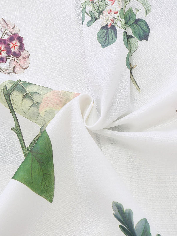 2PCS White 1960s Linen Floral Blouse &amp; Shorts - vintage fashion, retro style, pure white