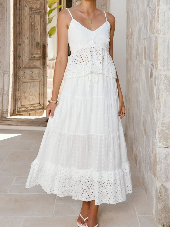 2PCS White 1970s Cotton Bohemian Camisole Top &amp; Lace Skirt - vintage skirt, retro style, swing skirt for vintage lovers