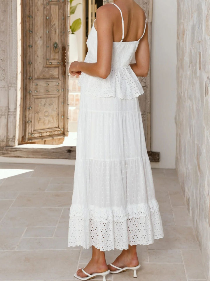 2PCS White 1970s Cotton Bohemian Camisole Top &amp; Lace Skirt | vintage skirt, retro style, swing skirt - perfect for retro fashion enthusiasts
