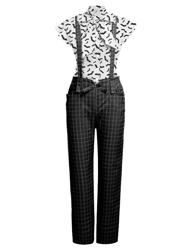 2PCS White Blouse Top &amp; Suspender Pants: timeless style reimagined