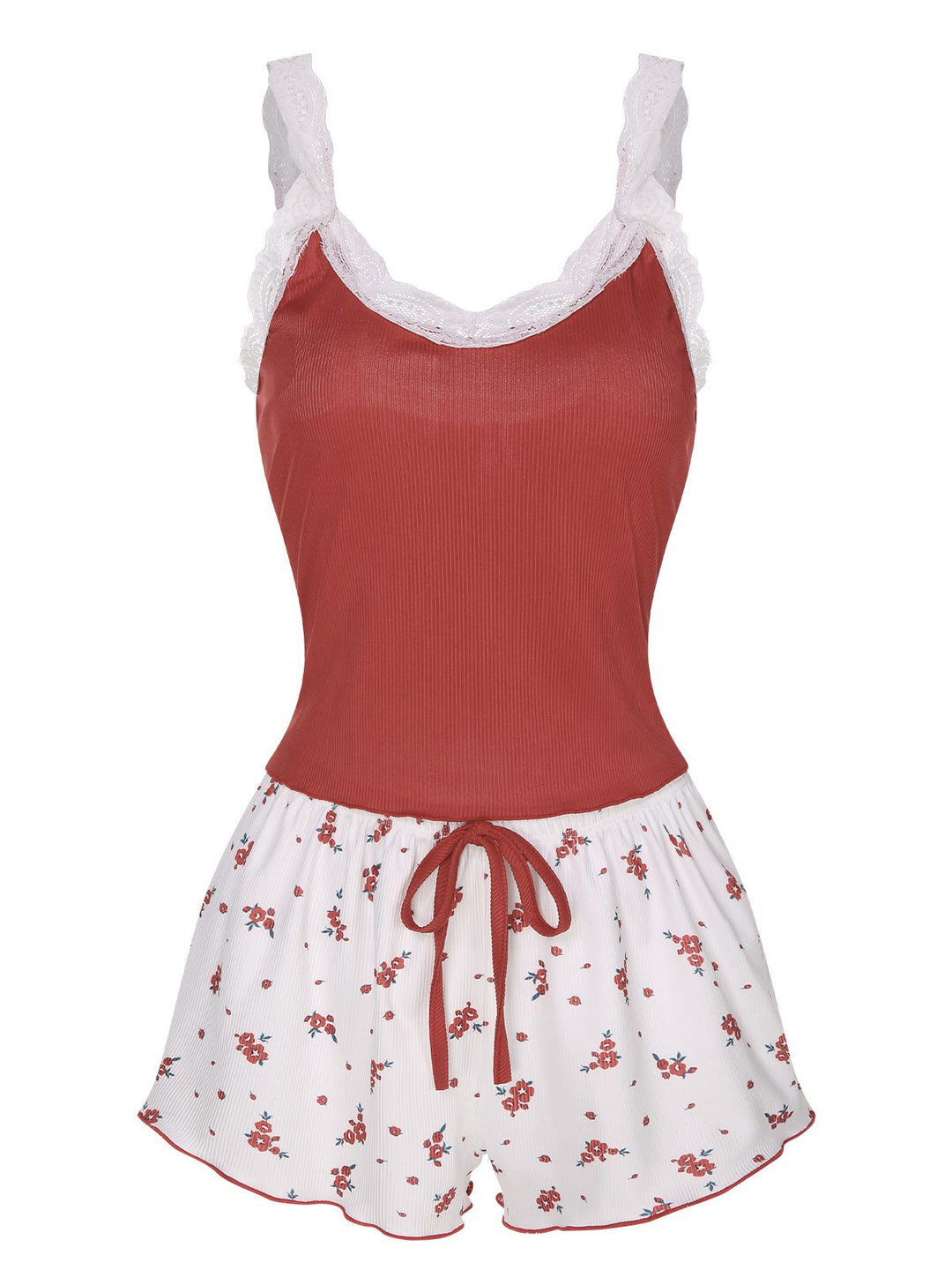 2PCS Wine Red Lace Straps Pajamas, vintage pajamas, retro nightwear - perfect for women who love vintage and retro fashion