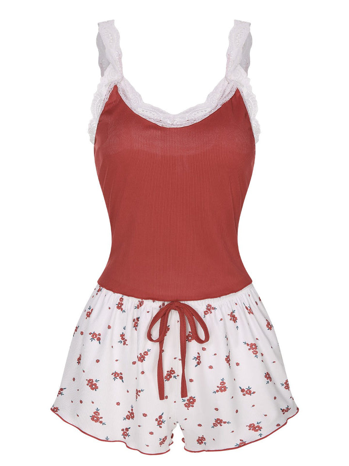 2PCS Wine Red Lace Straps Pajamas, vintage pajamas, retro nightwear - perfect for women who love vintage and retro fashion