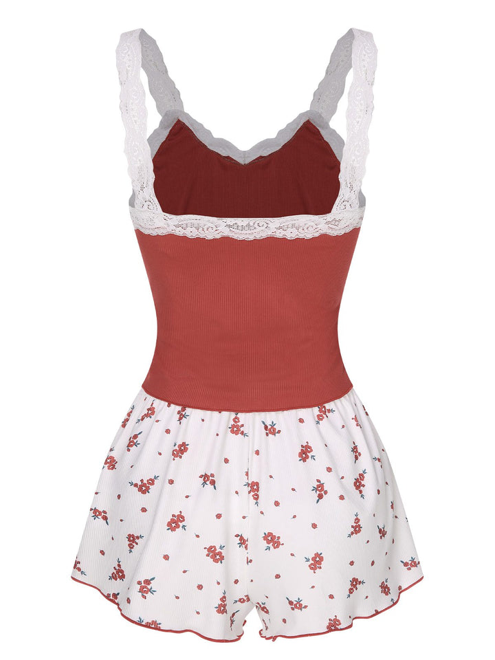 2PCS Wine Red Lace Straps Pajamas, vintage pajamas, retro nightwear - perfect for women who love vintage and retro fashion