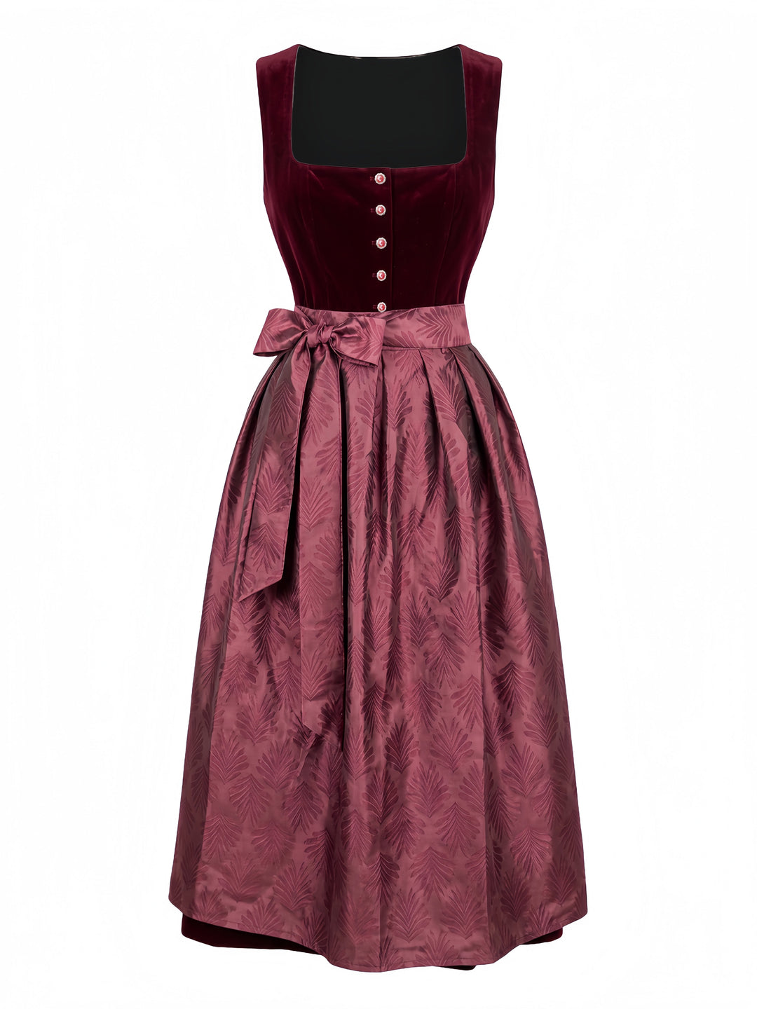 Wine Red 1950s Square Neck Dress 3