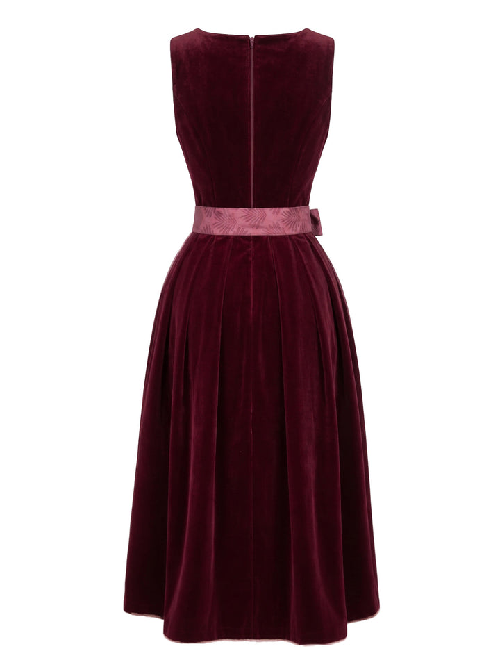 Wine Red 1950s Square Neck Dress 2