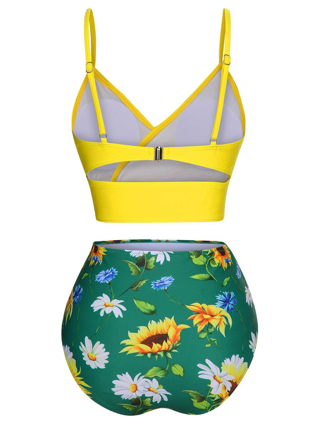 2PCS Yellow 1950s Sunflower Ruffles V-Neck Swimsuit — vintage elegance for the modern woman