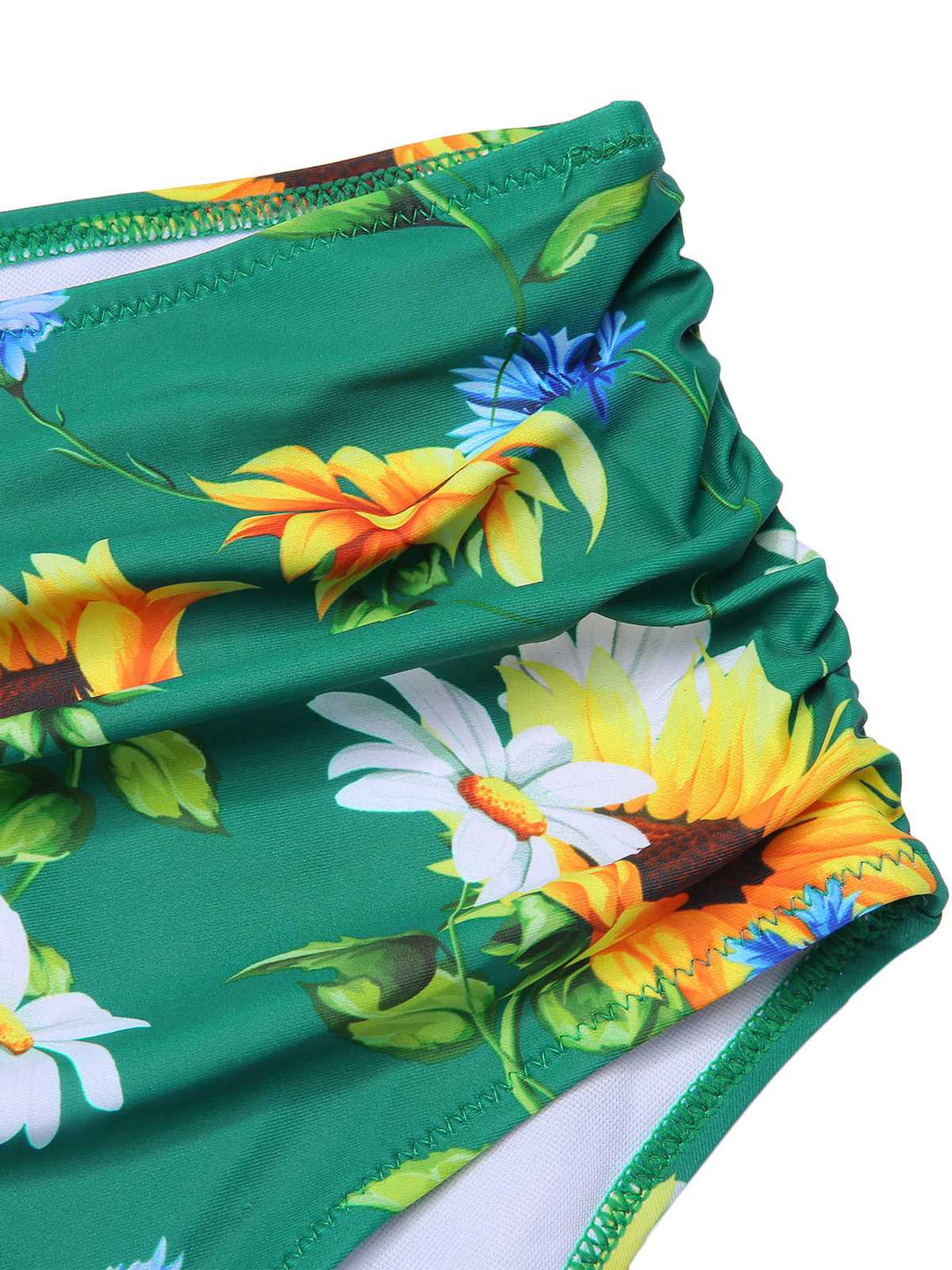 2PCS Yellow 1950s Sunflower Ruffles V-Neck Swimsuit: timeless style reimagined