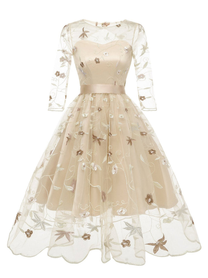 3/4 Sleeve 1950s Floral Embroidery Dress: timeless style reimagined