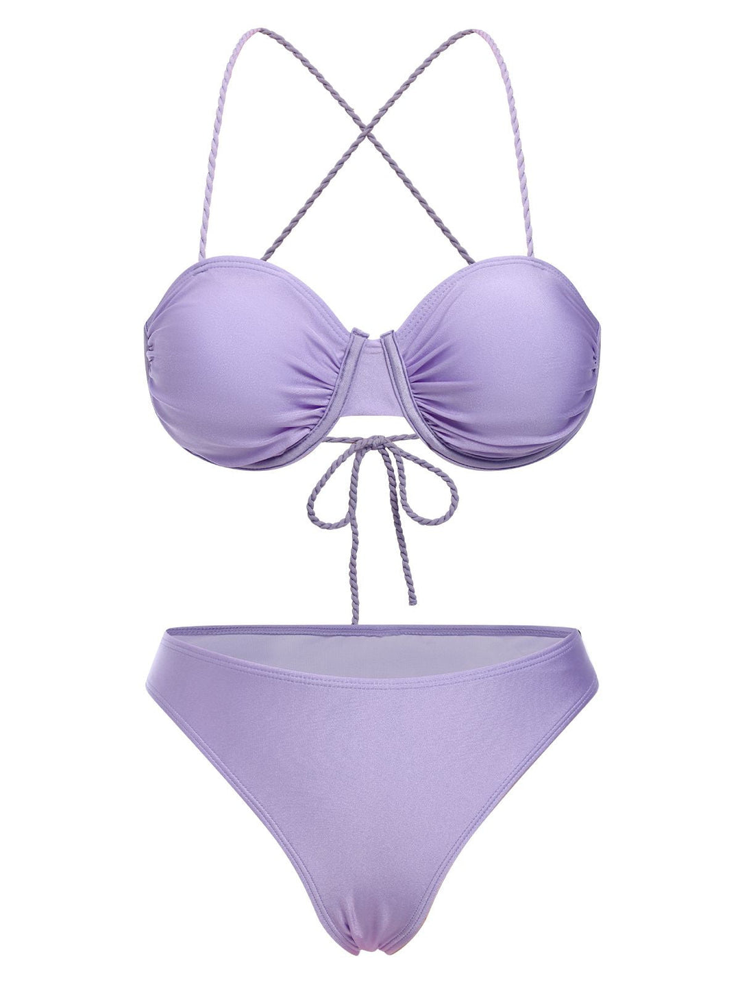 3PCS 1930s Spaghetti Strap Solid Bikini Set - vintage fashion, retro style