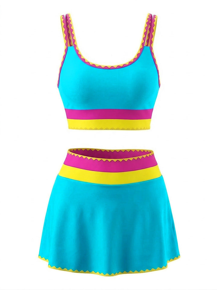 3PCS 1950s Contrast Color Zigzag Trim Tankini Set &amp; Cover-Up | vintage fashion, retro style, classic elegance - perfect for retro fashion enthusiasts