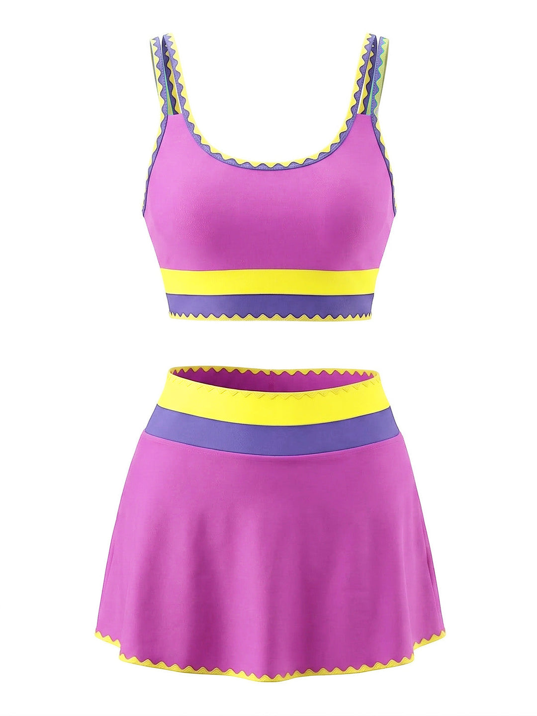 3PCS 1950s Contrast Color Zigzag Trim Tankini Set &amp; Cover-Up | vintage fashion, retro style, classic elegance - perfect for retro fashion enthusiasts