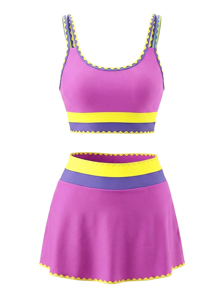 3PCS 1950s Contrast Color Zigzag Trim Tankini Set &amp; Cover-Up | vintage fashion, retro style, classic elegance - perfect for retro fashion enthusiasts