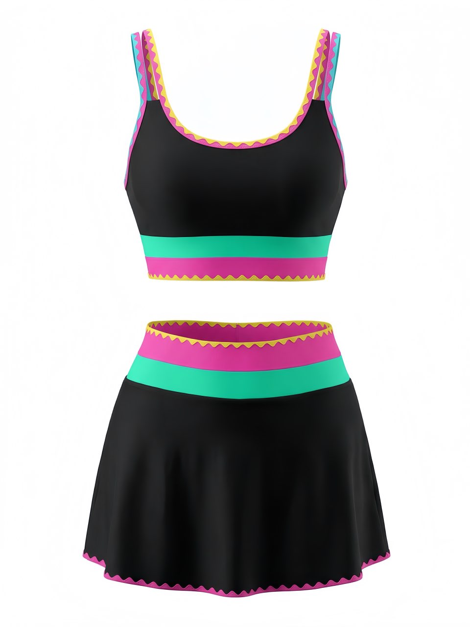 3PCS 1950s Contrast Color Zigzag Trim Tankini Set &amp; Cover-Up: beautiful vintage fashion, retro style, classic elegance with timeless appeal
