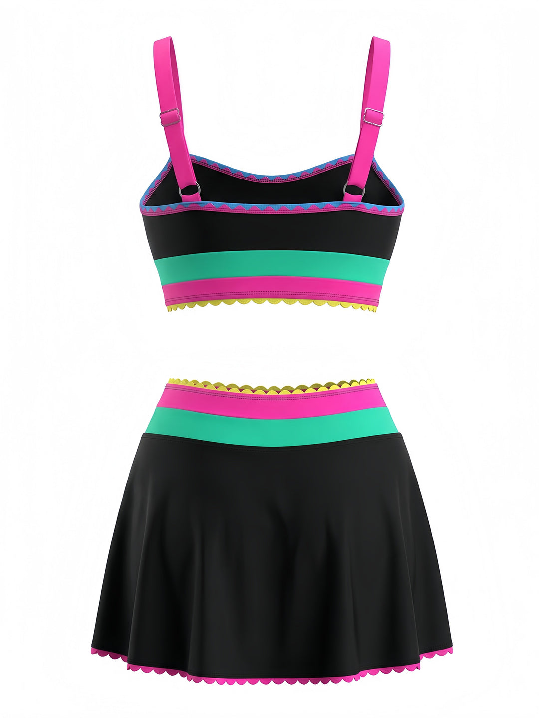 3PCS 1950s Contrast Color Zigzag Trim Tankini Set &amp; Cover-Up | vintage fashion, retro style, classic elegance - perfect for retro fashion enthusiasts