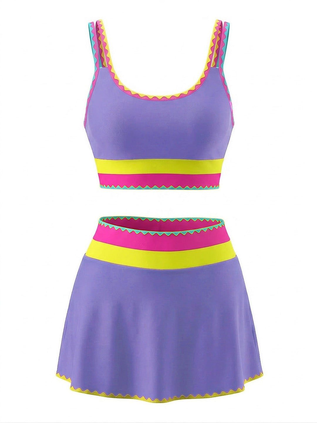 3PCS 1950s Contrast Color Zigzag Trim Tankini Set &amp; Cover-Up - vintage fashion, retro style, classic elegance for vintage lovers