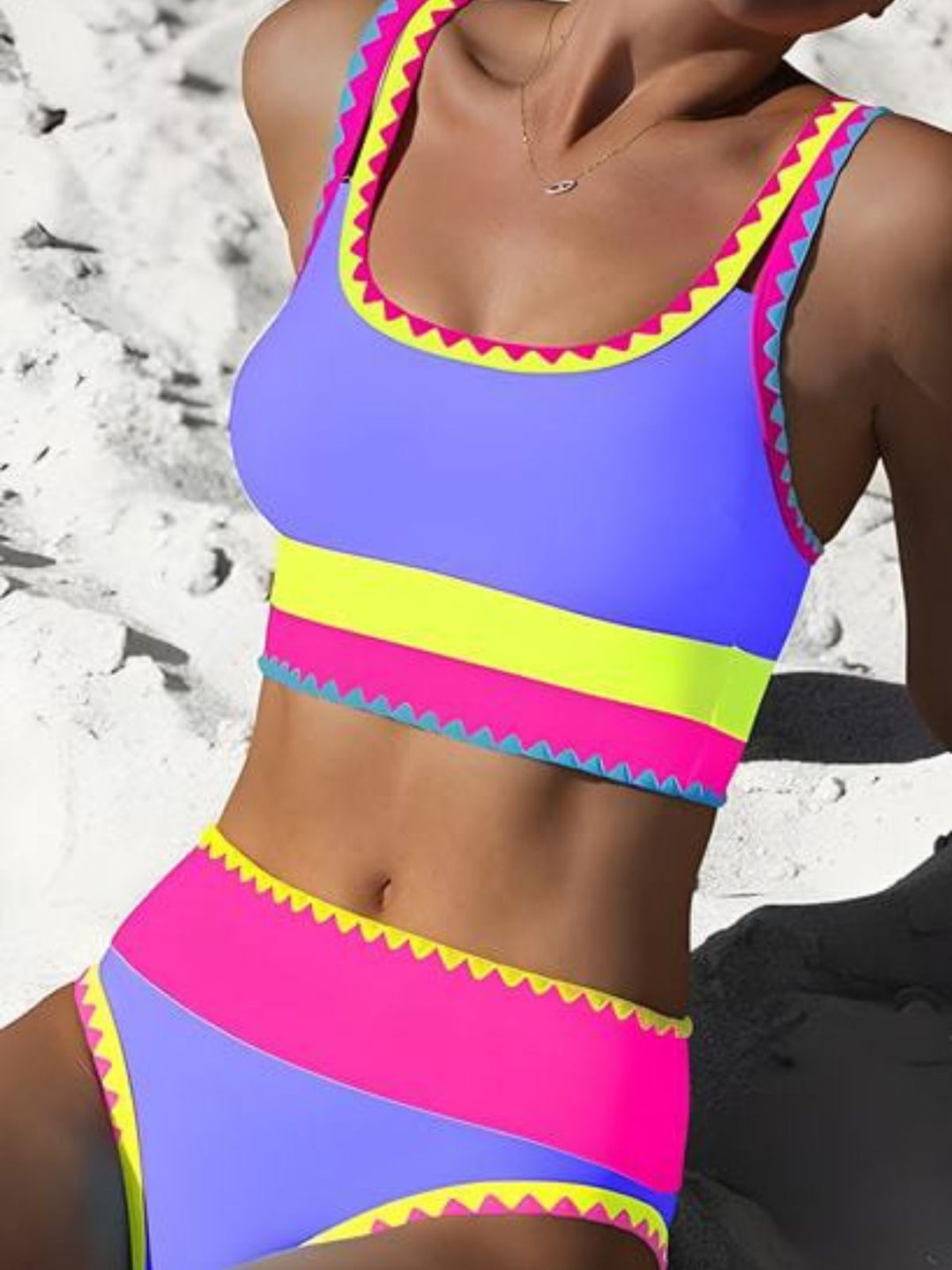 3PCS 1950s Contrast Color Zigzag Trim Tankini Set &amp; Cover-Up: beautiful vintage fashion, retro style, classic elegance with timeless appeal