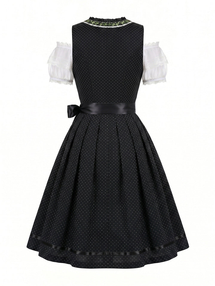 Black 1950s Plaid Lace Square Neck Two Piece Set 2