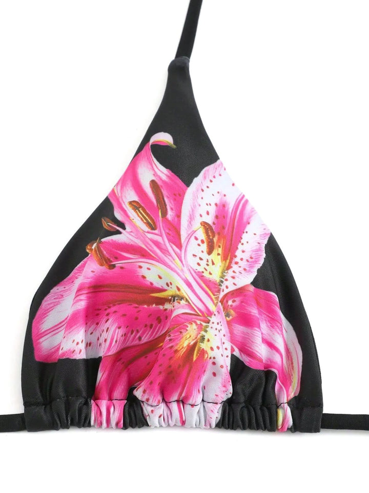 3PCS 1950s Mesh Lily Print Bikini Set &amp; Cover-Up | vintage swimwear, retro swimsuit, pin-up style - perfect for retro fashion enthusiasts