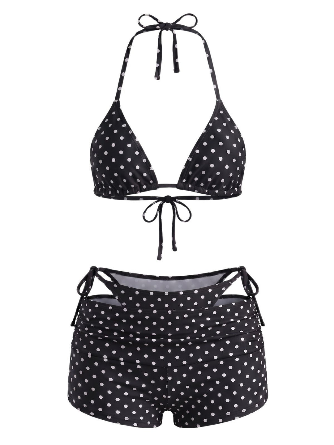 3PCS Polka Dot Halter Tie Shorts Bikini Set, vintage swimsuit, swimwear - perfect for women who love vintage and retro fashion