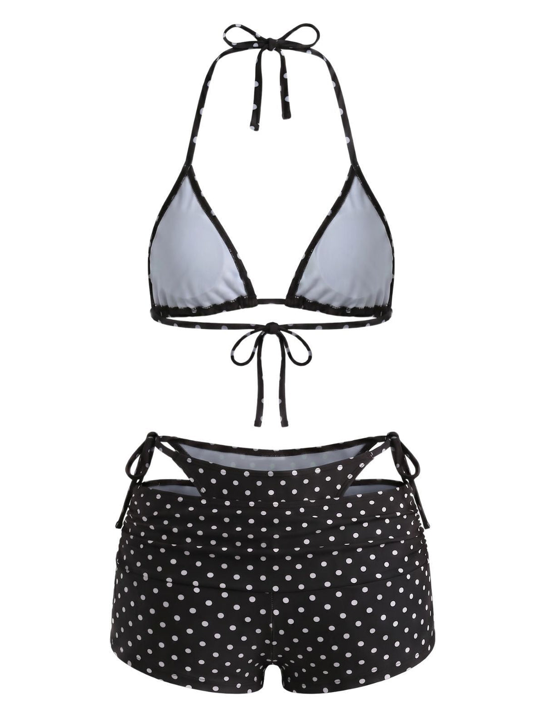 3PCS Polka Dot Halter Tie Shorts Bikini Set, vintage swimsuit, swimwear - perfect for women who love vintage and retro fashion